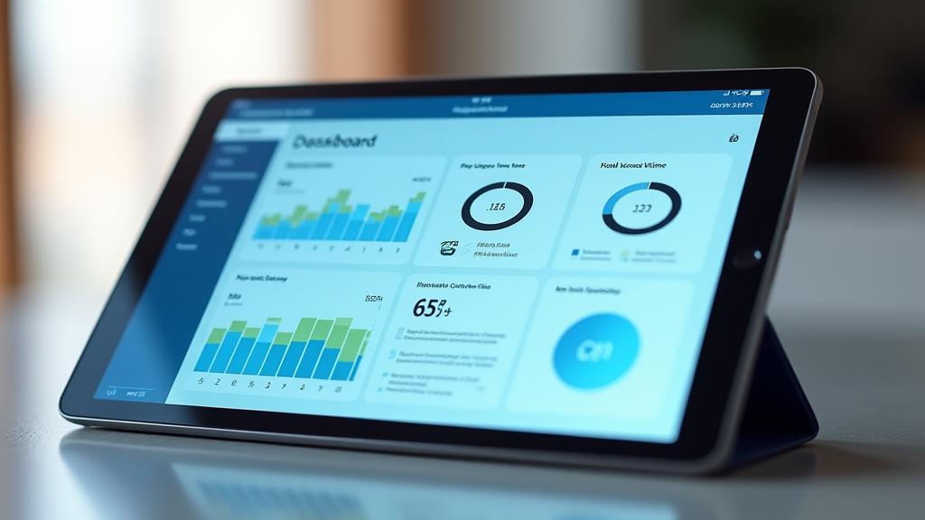 Intuitive digital dashboard showing screen time limits, app usage, and productivity statistics on a tablet.